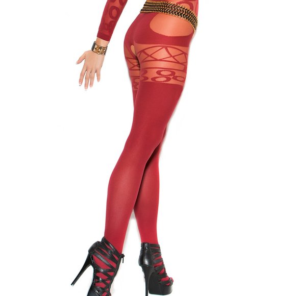 Long Sleeve Burgundy Open Crotch Bodystocking - Picture 4 of 7